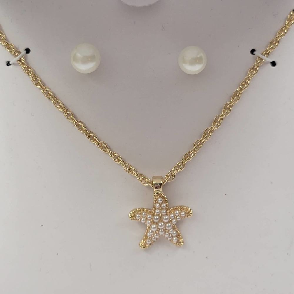 Charter Club Gold-Tone 2Pc Set Pearl Earrings & Starfish Pendant Necklace
